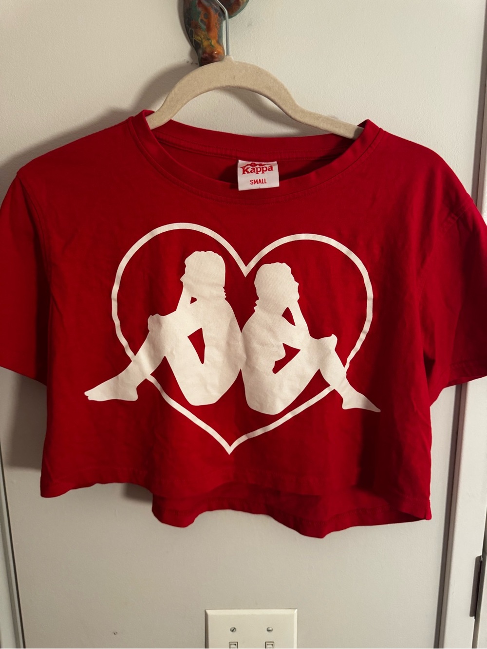 Kappa Red Cropped Tee White Heart Graphic Size S